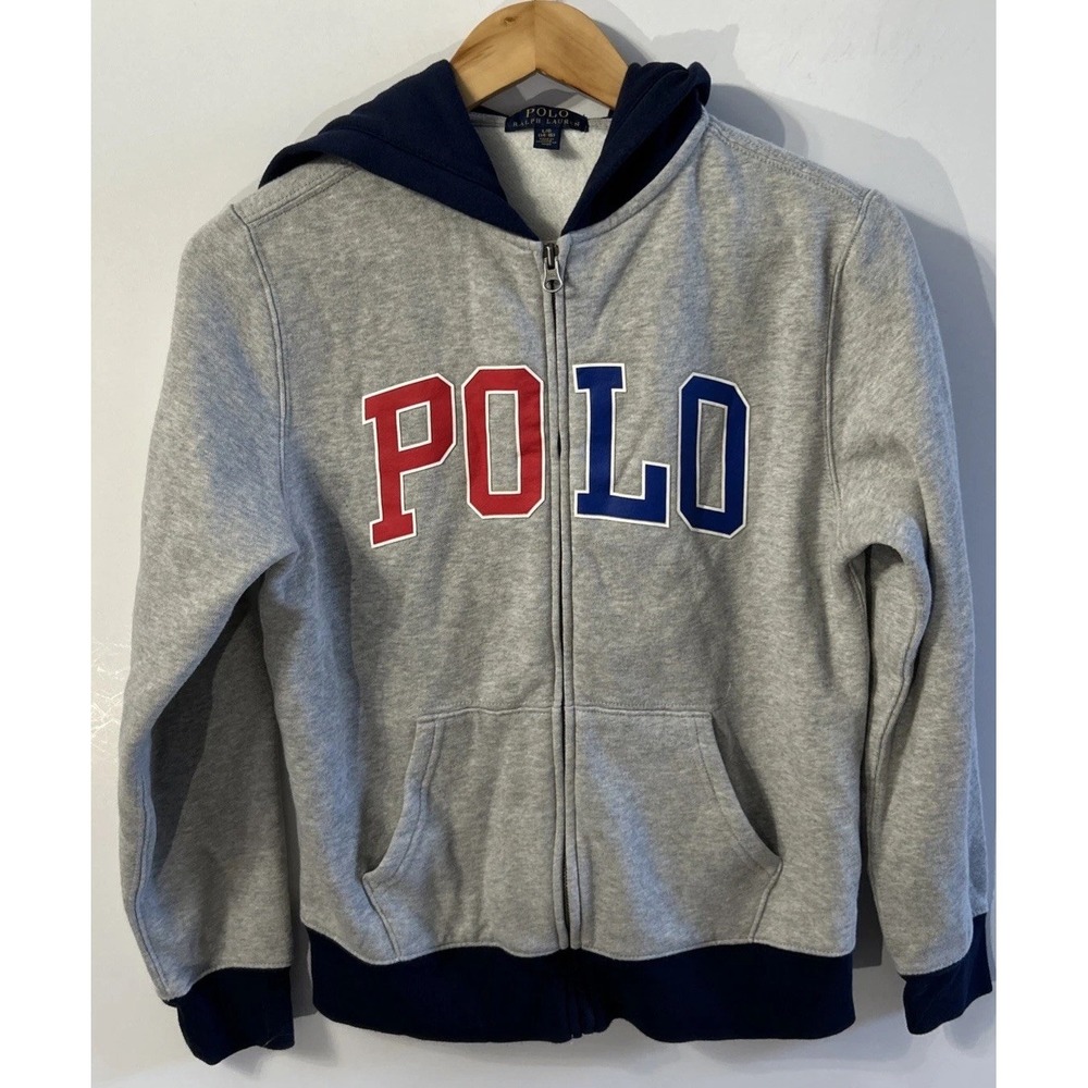 Boys POLO RALPH LAUREN Full Zip Spell Out Sweatshirt Hoodie Size L 14-16 Clean